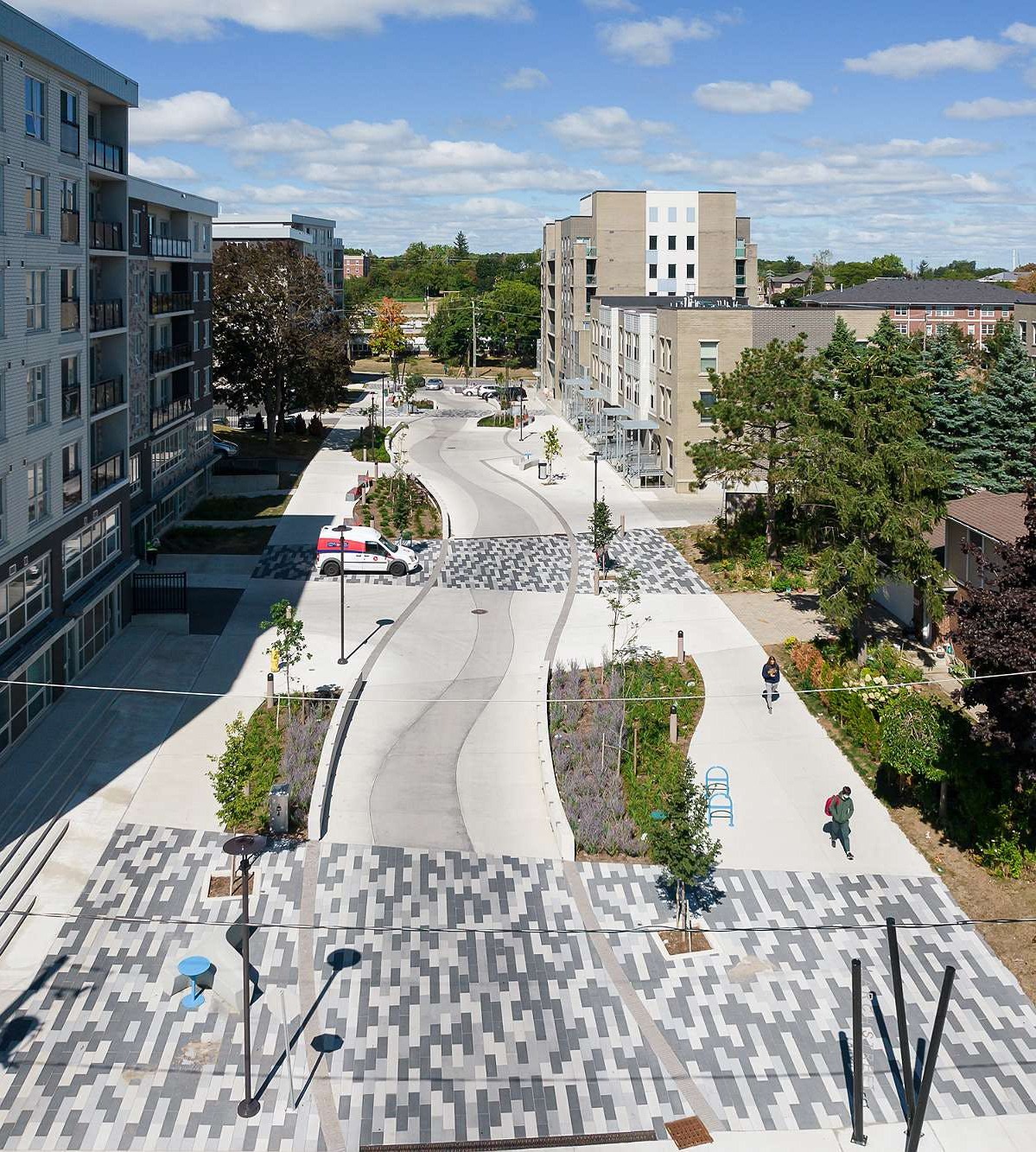 aerial view of Larch Street Woonerf streetscape